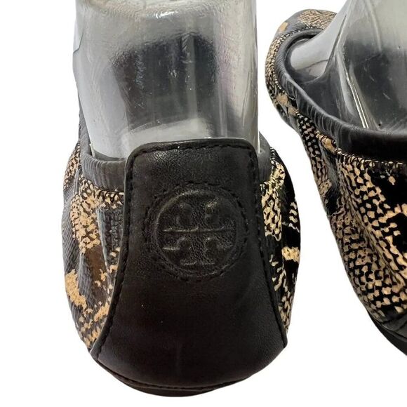 Tory Burch Eddie Brown Leather Snake Print Slip On Flats - Picture 5 of 7